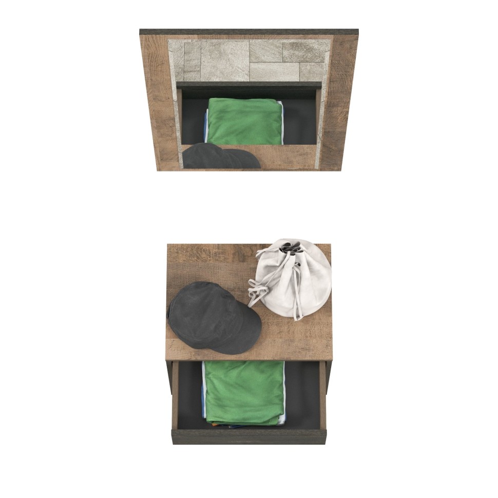 СНЯТО Трувор 13.241.04 Тумба для обуви + 15.30 Зеркало, цвет дуб гранж песочный/интра, ШхГхВ 50х36,7х195 см., есть съёмная метал. подставка для обуви