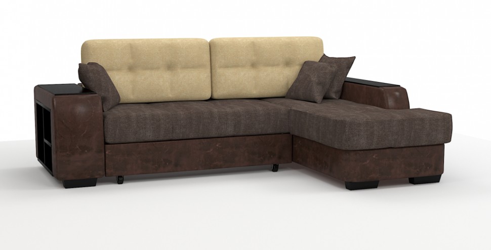 Диван угловой Брюссель Люкс экокожа коричневый + велюр коричневый/бежевый