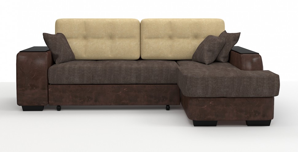 Диван угловой Брюссель Люкс экокожа коричневый + велюр коричневый/бежевый
