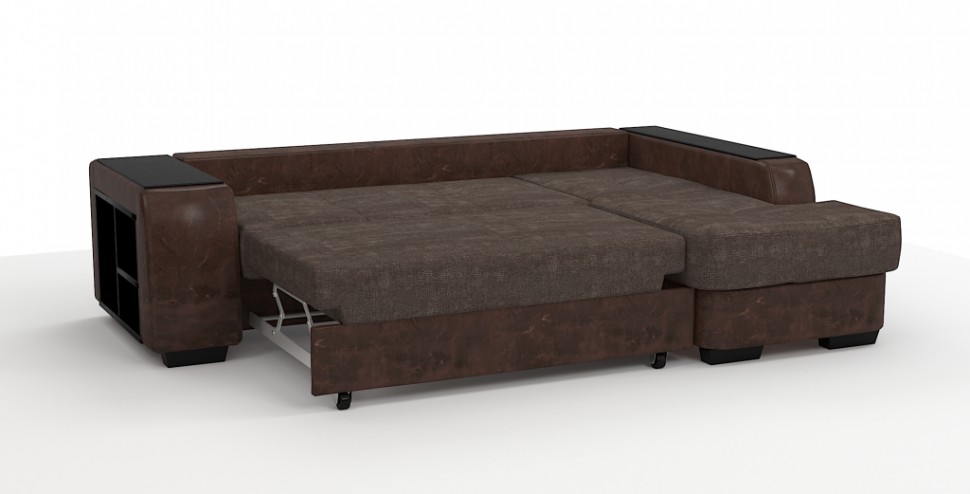Диван угловой Брюссель Люкс экокожа коричневый + велюр коричневый/бежевый