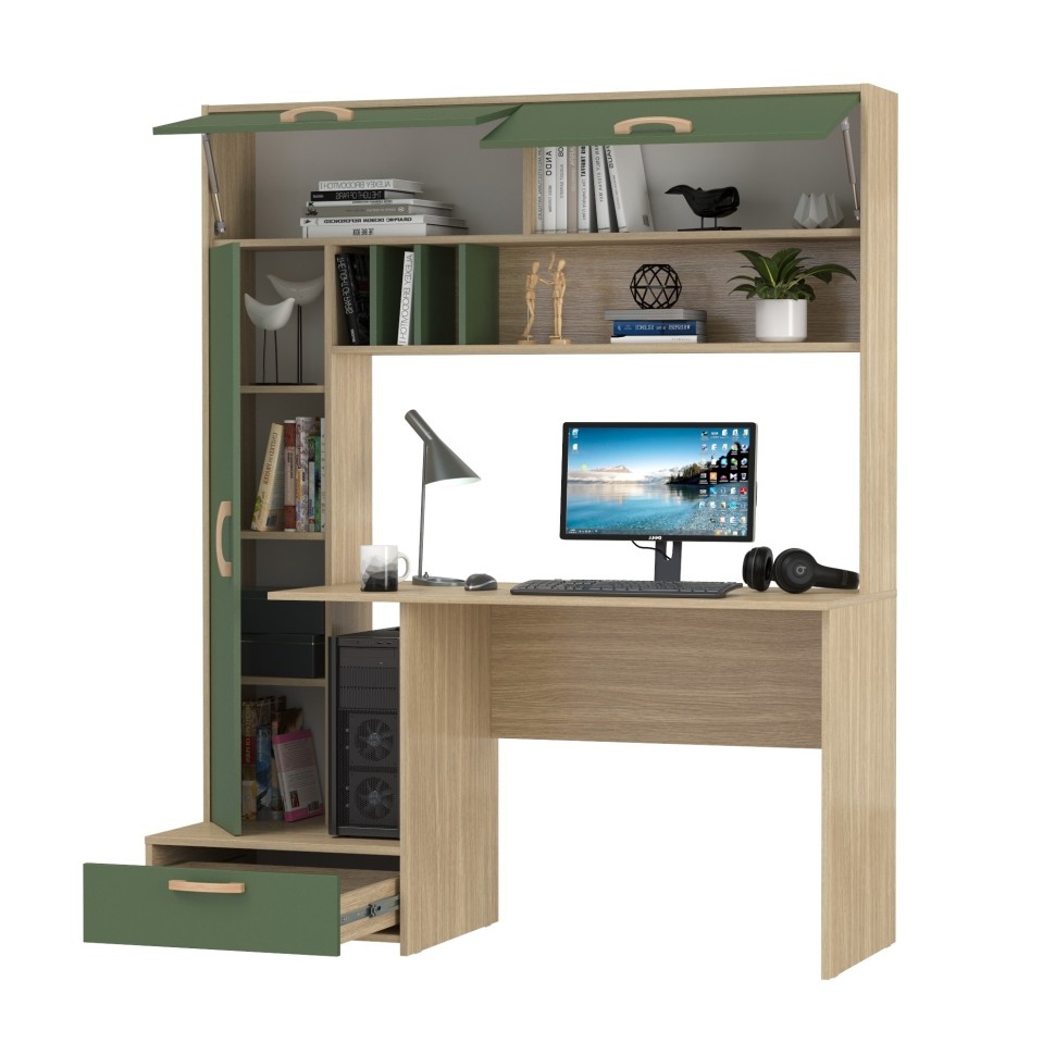 Лайт Стол письменный 03.243Н, цвет плэйн/дымчатый зелёный, ШхГхВ 150,2х57,3х179,9 см., НЕ универсальная сборка