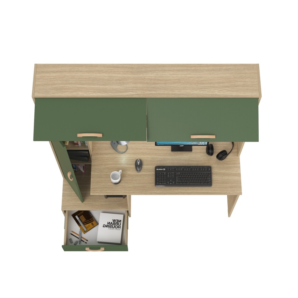 Лайт Стол письменный 03.243Н, цвет плэйн/дымчатый зелёный, ШхГхВ 150,2х57,3х179,9 см., НЕ универсальная сборка