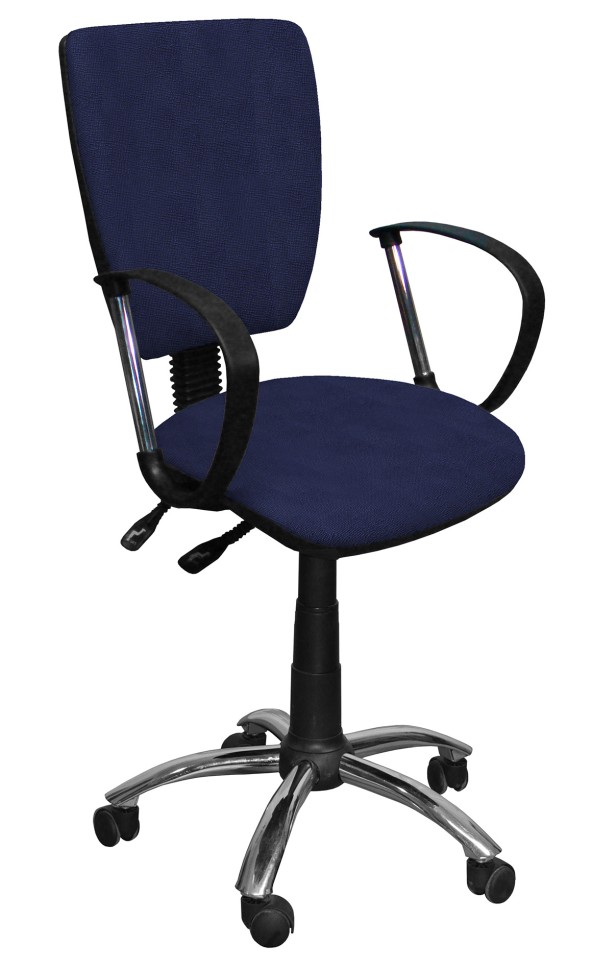 СНЯТО Кресло Ультра люкс хром ткань В22, цвет чёрно-синий, хромированная крестовина, подлокотники Фактор хром