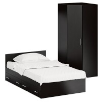 Кровать с ящиками 1200 + Шкаф угловой Стандарт, цвет венге, ШхГхВ 123,5х203,5х70 + 81,2х81,2х200 см., сп.м. 1200х2000 мм., без матраса, основание есть