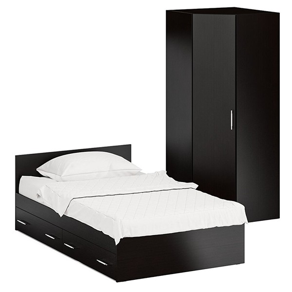 Кровать с ящиками 1200 + Шкаф угловой Стандарт, цвет венге, ШхГхВ 123,5х203,5х70 + 81,2х81,2х200 см., сп.м. 1200х2000 мм., без матраса, основание есть