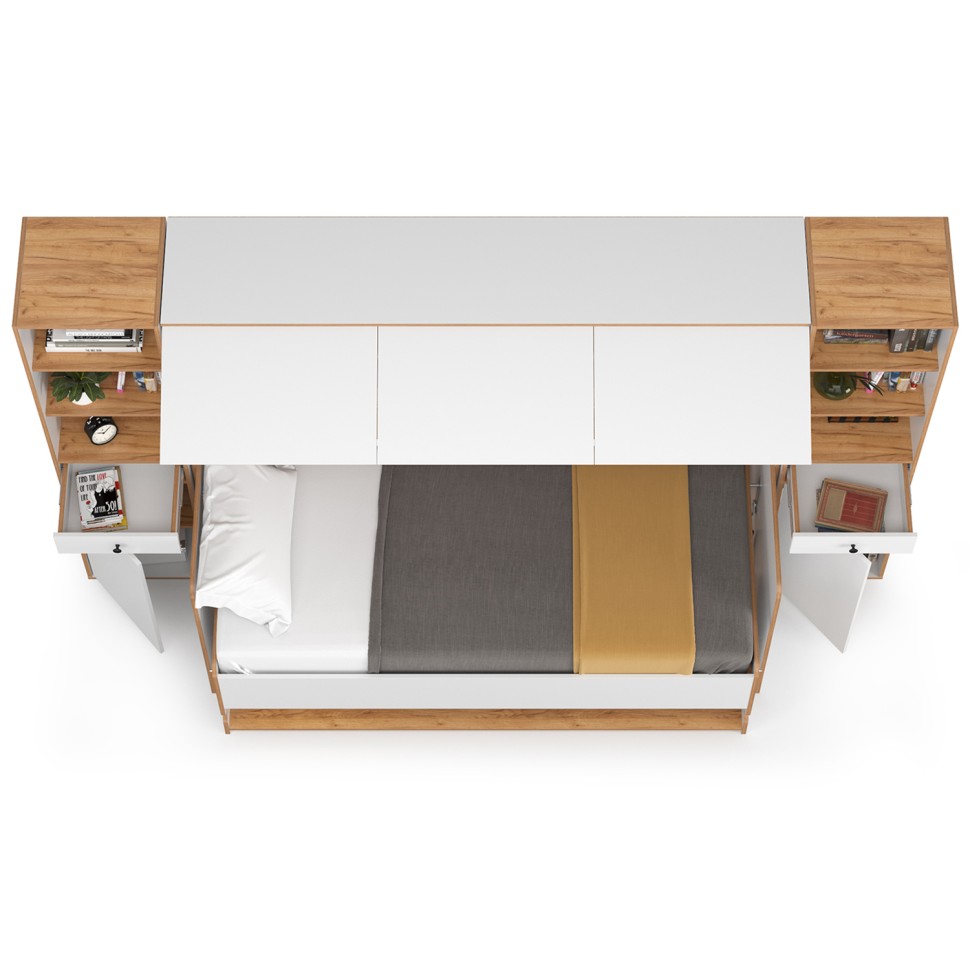 СНЯТО НСН Вуди Компоновка № 46, цвет белый премиум/дуб крафт золотой, сп. м. 800х1800 мм., б/м, основание есть, матрас высотой до 160 мм.