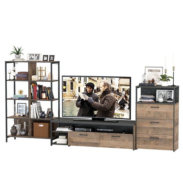 Трувор Гостиная 086, цвет дуб гранж песочный/интра, ШхГхВ 305,8х45,4х146 см., универсальная сборка