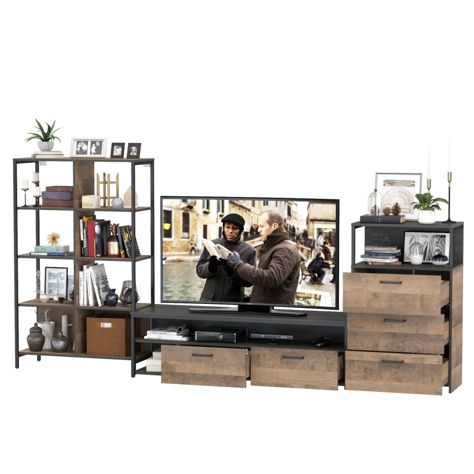 Трувор Гостиная 086, цвет дуб гранж песочный/интра, ШхГхВ 305,8х45,4х146 см., универсальная сборка