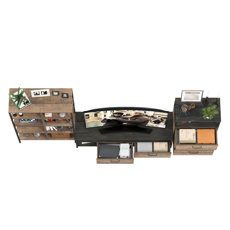 Трувор Гостиная 086, цвет дуб гранж песочный/интра, ШхГхВ 305,8х45,4х146 см., универсальная сборка