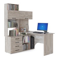 Стол компьютерный Сокол КСТ-14Л левый, цвет дуб юкон, ШхГхВ 140х124х183 см., выдвижные ящики слева, стол с тумбой и надстройкой