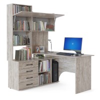 Стол компьютерный Сокол КСТ-14Л левый, цвет дуб юкон, ШхГхВ 140х124х183 см., выдвижные ящики слева, стол с тумбой и надстройкой