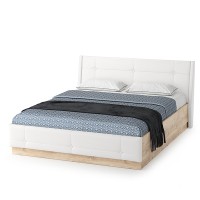 Муссон 11.28 Кровать БЕЗ ортопеда, цвет ЛДСП дуб эндгрейн элегантный/искусственная кожа белая, ШхГхВ 177,2х224х95,3 см., сп. м. 1600х2000 мм, б/м, б/о