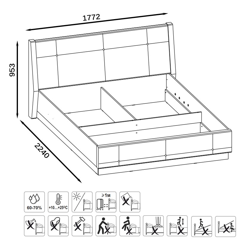 Муссон 11.28 Кровать БЕЗ ортопеда, цвет ЛДСП дуб эндгрейн элегантный/искусственная кожа белая, ШхГхВ 177,2х224х95,3 см., сп. м. 1600х2000 мм, б/м, б/о