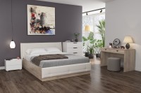 Муссон 11.28 Кровать БЕЗ ортопеда, цвет ЛДСП дуб эндгрейн элегантный/искусственная кожа белая, ШхГхВ 177,2х224х95,3 см., сп. м. 1600х2000 мм, б/м, б/о