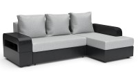 Диван угловой Дублин еврокнижка серая рогожка+черная экокожа