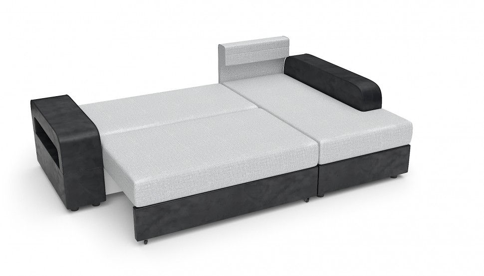 Диван угловой Дублин еврокнижка серая рогожка+черная экокожа