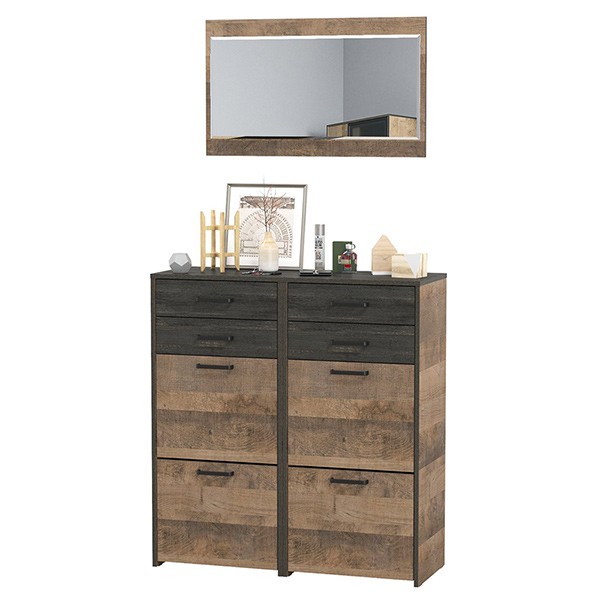 Трувор 13.241.06 Тумба для обуви + 13.241.06 Тумба для обуви + 15.30 Зеркало, цвет дуб гранж песочный/интра, ШхГхВ 100х37х195 см.