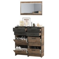 Трувор 13.241.06 Тумба для обуви + 13.241.06 Тумба для обуви + 15.30 Зеркало, цвет дуб гранж песочный/интра, ШхГхВ 100х37х195 см.