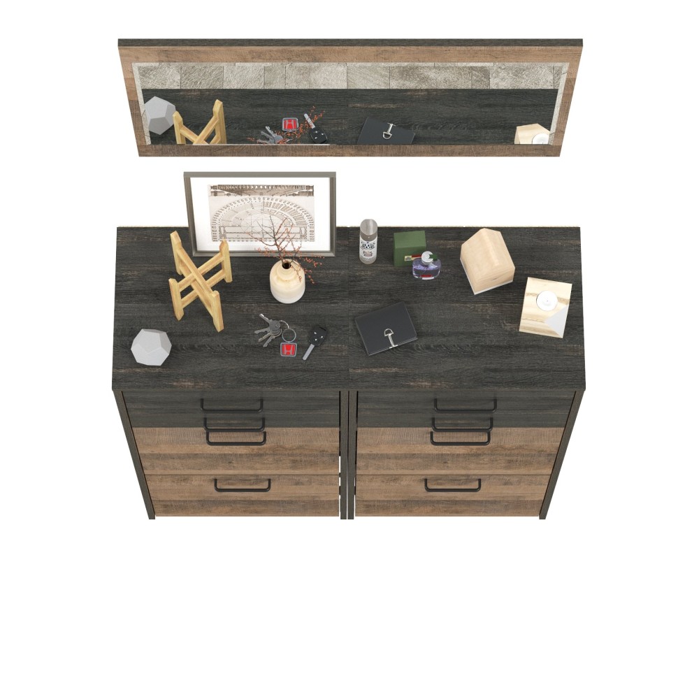 Трувор 13.241.06 Тумба для обуви + 13.241.06 Тумба для обуви + 15.30 Зеркало, цвет дуб гранж песочный/интра, ШхГхВ 100х37х195 см.