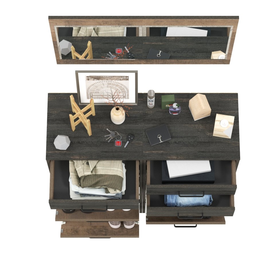 Трувор 13.241.06 Тумба для обуви + 13.241.06 Тумба для обуви + 15.30 Зеркало, цвет дуб гранж песочный/интра, ШхГхВ 100х37х195 см.