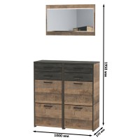 Трувор 13.241.06 Тумба для обуви + 13.241.06 Тумба для обуви + 15.30 Зеркало, цвет дуб гранж песочный/интра, ШхГхВ 100х37х195 см.