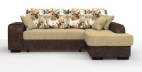 Диван угловой Брюссель Люкс экокожа коричневый + велюр бежевый + город