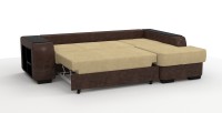 Диван угловой Брюссель Люкс экокожа коричневый + велюр бежевый + город