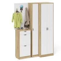 Прихожая П-6 Компоновка № 30, цвет дуб сонома/фасады МДФ белое дерево фрезеровка прованс, ШхГхВ 150х50х210 см., универсальная сборка