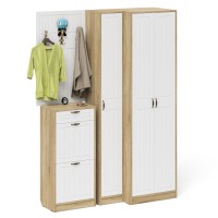 Прихожая П-6 Компоновка № 30, цвет дуб сонома/фасады МДФ белое дерево фрезеровка прованс, ШхГхВ 150х50х210 см., универсальная сборка