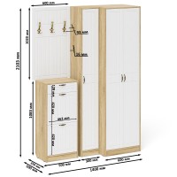 Прихожая П-6 Компоновка № 30, цвет дуб сонома/фасады МДФ белое дерево фрезеровка прованс, ШхГхВ 150х50х210 см., универсальная сборка