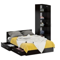 Кровать с ящиками 1400 + Пенал Стандарт, цвет венге, ШхГхВ 143,5х203,5х70 + 45х52х200 см., сп.м. 1400х2000 мм., без матраса, основание есть