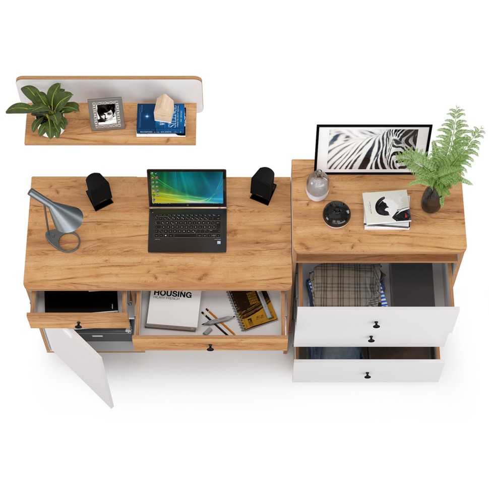 Вуди Компоновка № 47, цвет белый премиум/дуб крафт золотой, ШхГхВ 180х52,7х170 см., универсальная сборка