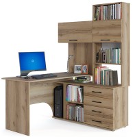 Стол компьютерный Сокол КСТ-14П правый, цвет дуб делано, ШхГхВ 140х124х183 см., выдвижные ящики справа, стол с тумбой и надстройкой