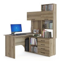 Стол компьютерный Сокол КСТ-14П правый, цвет дуб делано, ШхГхВ 140х124х183 см., выдвижные ящики справа, стол с тумбой и надстройкой