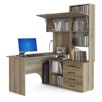 Стол компьютерный Сокол КСТ-14П правый, цвет дуб делано, ШхГхВ 140х124х183 см., выдвижные ящики справа, стол с тумбой и надстройкой