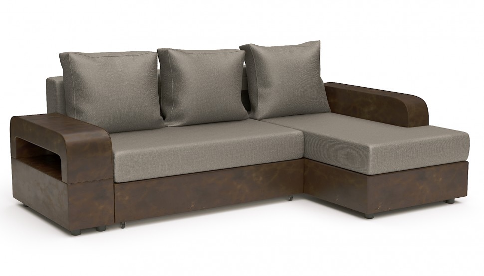 Диван угловой Дублин еврокнижка коричневая рогожка+коричневая экокожа