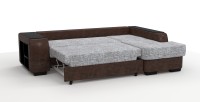 Диван угловой Брюссель Люкс экокожа коричневый + рогожка серый + зебра