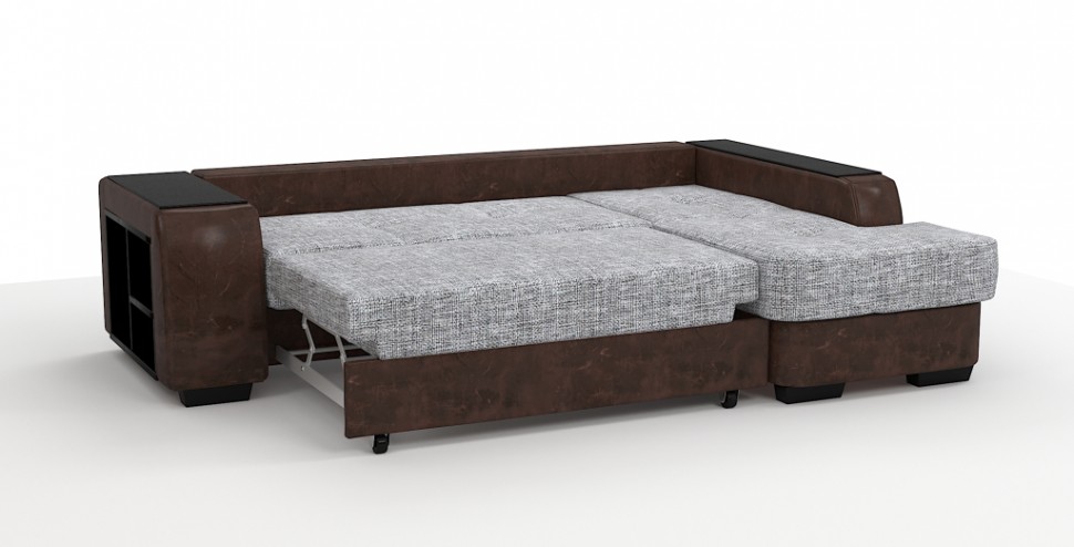 Диван угловой Брюссель Люкс экокожа коричневый + рогожка серый + зебра