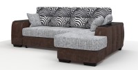 Диван угловой Брюссель Люкс экокожа коричневый + рогожка серый + зебра