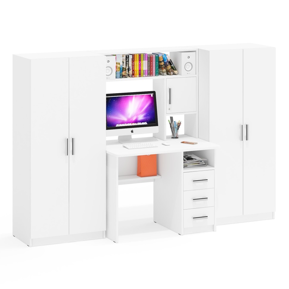 С-МД-СК9 Компоновка № 01, цвет белый шагрень, ШхГхВ 242х70х160 см., НЕ универсальная сборка