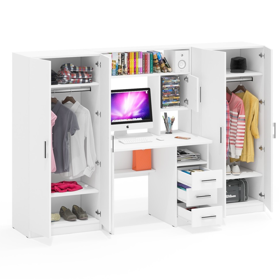 С-МД-СК9 Компоновка № 01, цвет белый шагрень, ШхГхВ 242х70х160 см., НЕ универсальная сборка