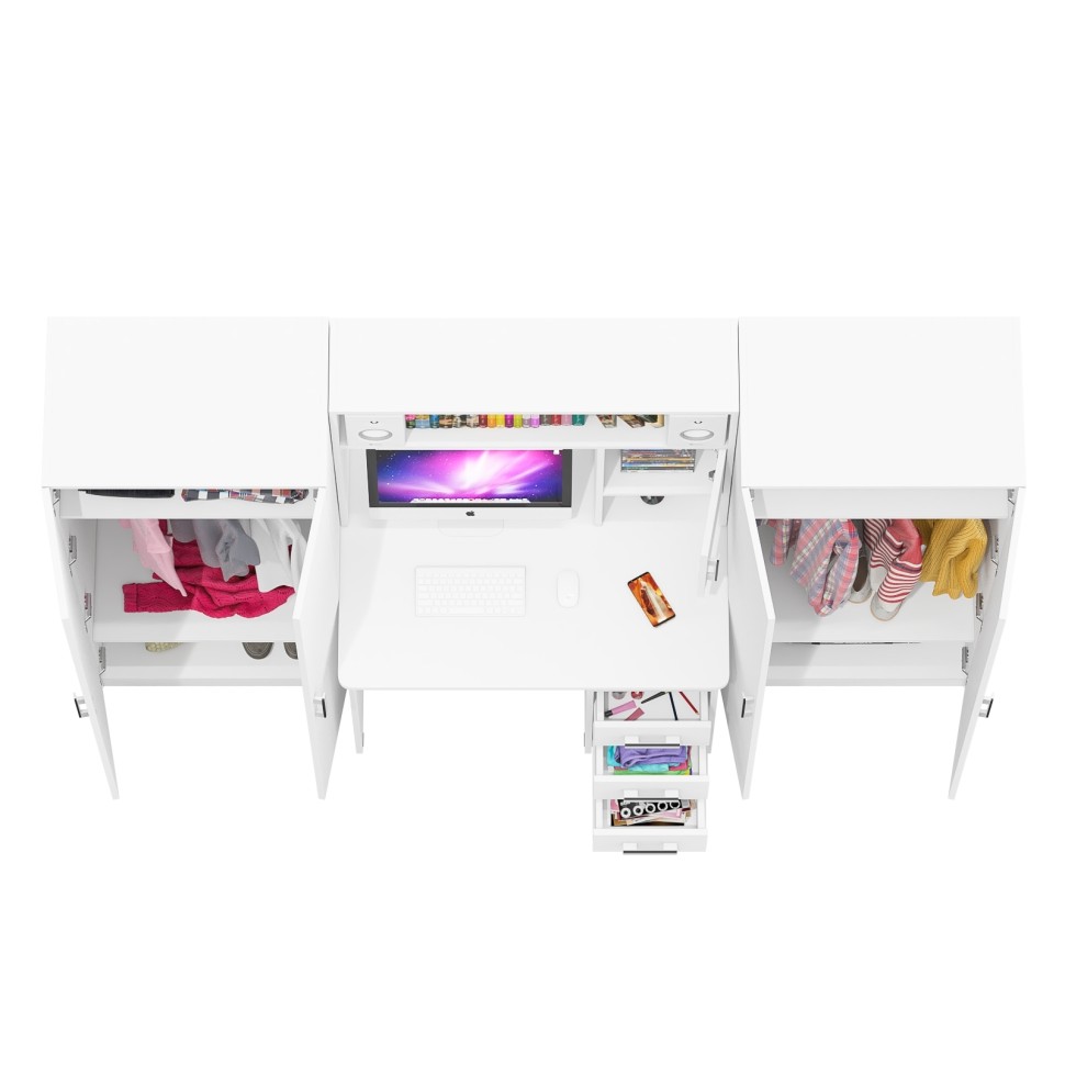 С-МД-СК9 Компоновка № 01, цвет белый шагрень, ШхГхВ 242х70х160 см., НЕ универсальная сборка