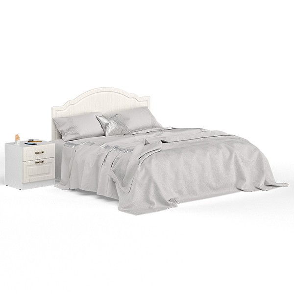 Ливерпуль Кровать 11.08 + основание + ножки + Тумба 08.146, цвет ясень ваниль/белый, ШхГхВ 266х204х112 см., сп. м. 1600х2000 мм., б/м, ортопед есть