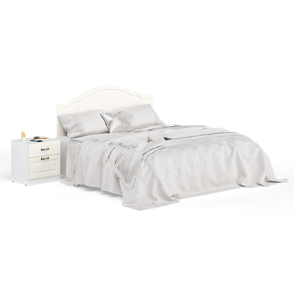 Ливерпуль Кровать 11.08 + основание + ножки + Тумба 08.146, цвет ясень ваниль/белый, ШхГхВ 266х204х112 см., сп. м. 1600х2000 мм., б/м, ортопед есть