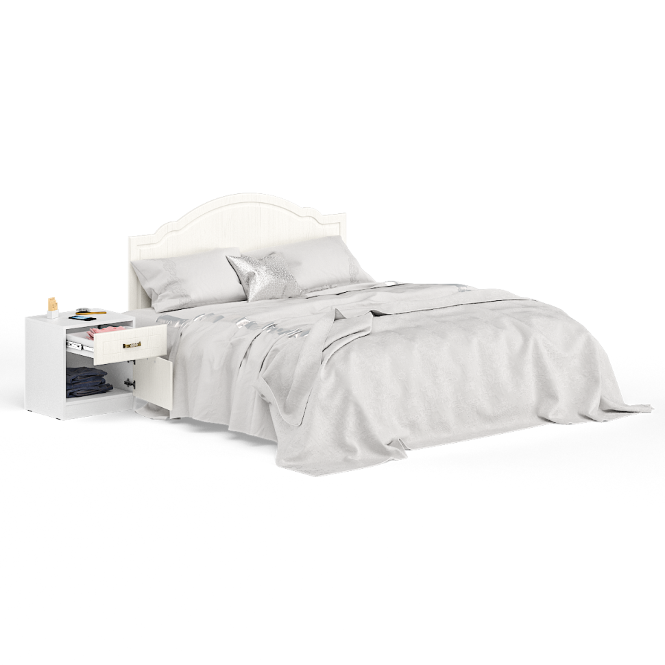 Ливерпуль Кровать 11.08 + основание + ножки + Тумба 08.146, цвет ясень ваниль/белый, ШхГхВ 266х204х112 см., сп. м. 1600х2000 мм., б/м, ортопед есть