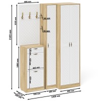 Прихожая П-6 Компоновка № 30, цвет дуб сонома/фасады МДФ белое дерево фрезеровка ромб, ШхГхВ 150х50х210 см., универсальная сборка