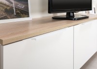 КР100 Тумба под ТВ 13.267.01 + 13.267.01, цвет белый шагрень/дуб сонома, ШхГхВ 276,8х34,9х43,8 см., универсальная сборка