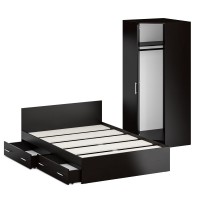 Кровать с ящиками 1400 + Шкаф 2-х створчатый Стандарт, цвет венге, ШхГхВ 143,5х203,5х70 + 90х52х200 см., сп.м. 1400х2000 мм., б/м, основание есть