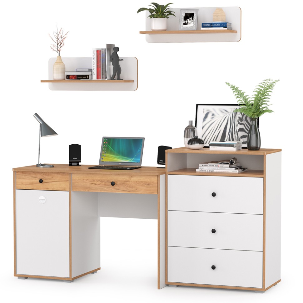 Вуди Компоновка № 48, цвет белый премиум/дуб крафт золотой, ШхГхВ 180х52,7х180 см., универсальная сборка