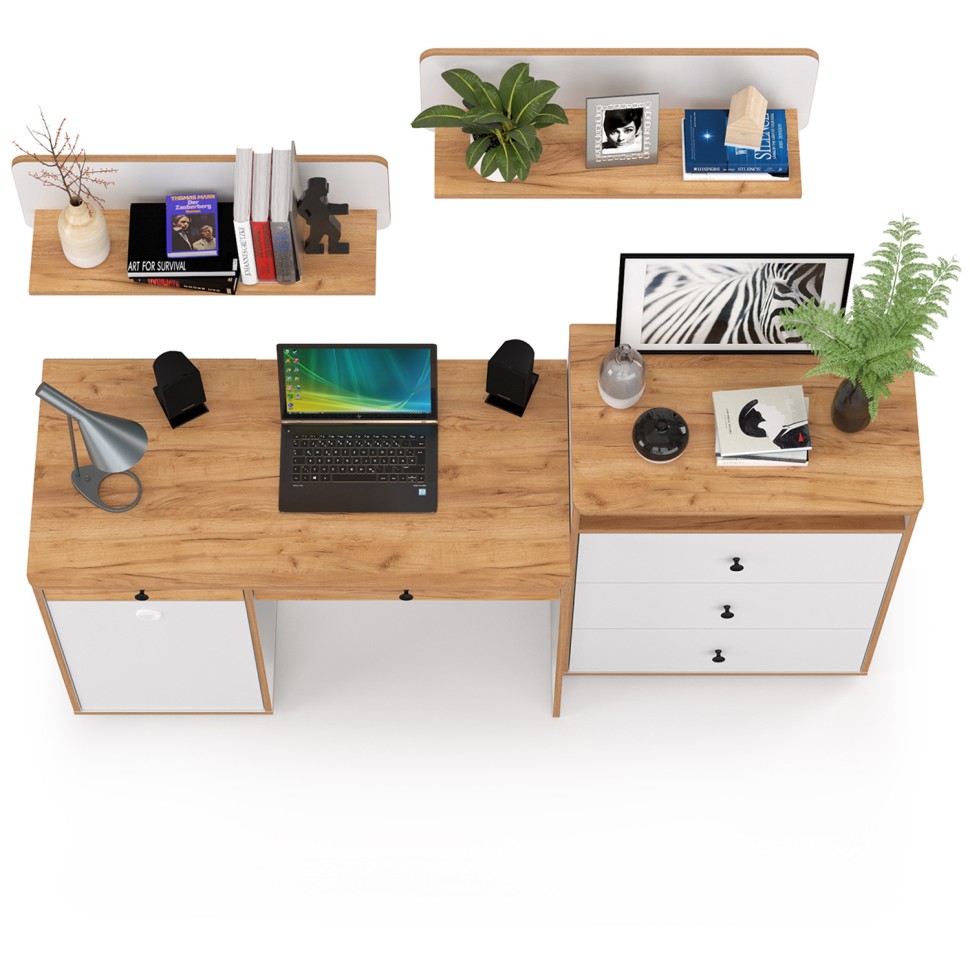 Вуди Компоновка № 48, цвет белый премиум/дуб крафт золотой, ШхГхВ 180х52,7х180 см., универсальная сборка